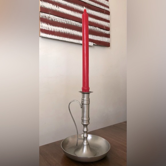 Tall Brass Candle Holder with Silver Plated Finish - Picture 1 of 5